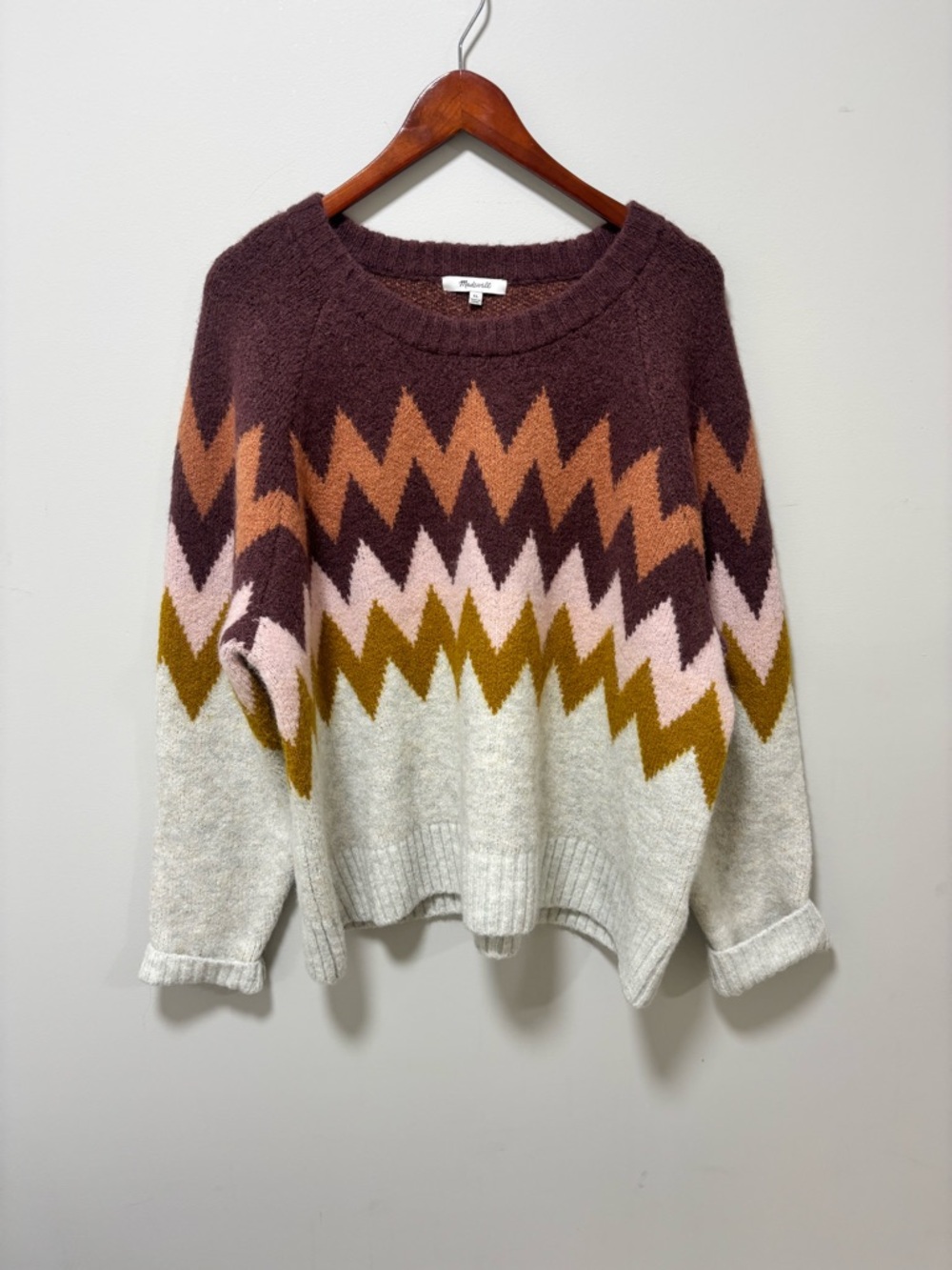 Madewell Delwood Fair Isle Pullover Sweater in Heather Fog